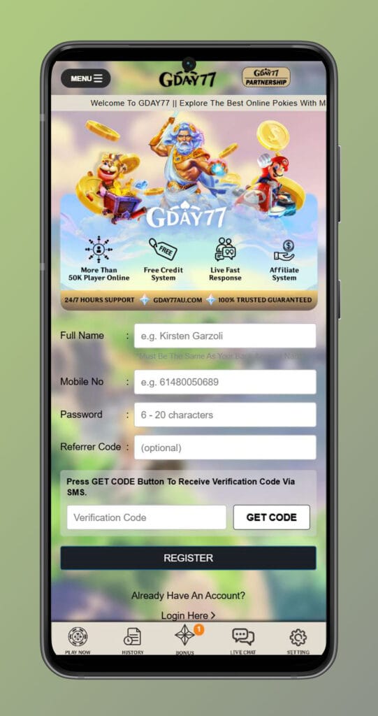 Sign up mobile app gday77 casino